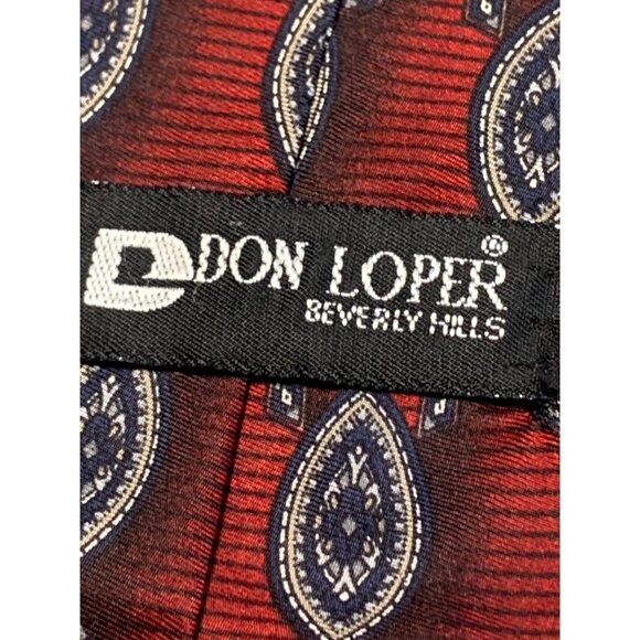 Don Loper Beverly Hills Red Pattern Silk Tie Made in USA Mens Necktie - Picture 4 of 6